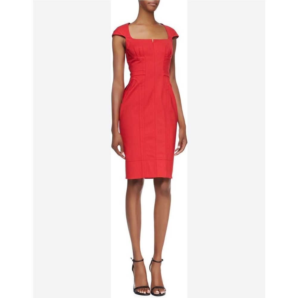Byron Lars for Anthropologie Red Square-Neck Cap-Sleeve Midi Dress